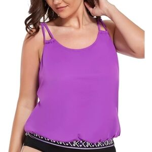 FullFitAll Purple With Black/White Graphic Banded Blouson Swim Top Size 20